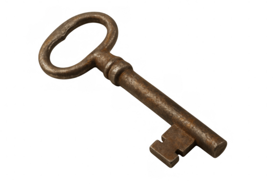 Old rusty key isolated on transparent background