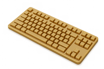 Golden keyboard representing success in business and communication on transparent background