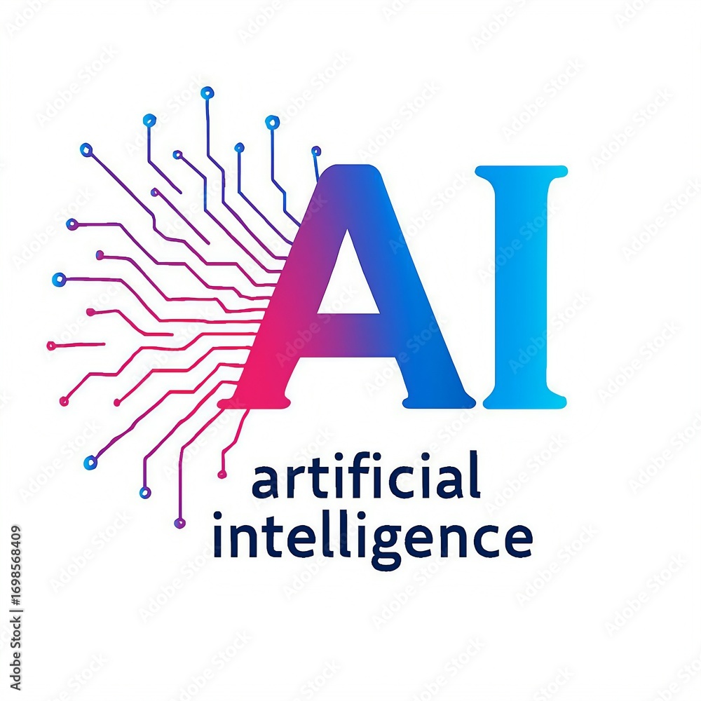 Aufkleber modern ai logo with circuit board design and gradient colors representing artificial intelligence