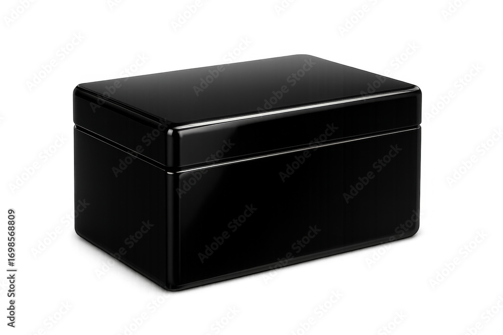 Poster closed black glossy rectangular box on transparent background