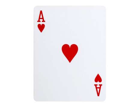 Ace of Hearts Playing Card, Classic Flat Design, Straight Front View, Transparent Background