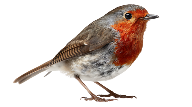 European robin bird isolated on transparent background
