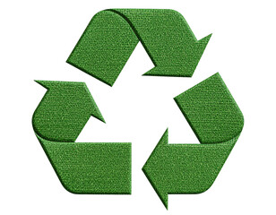  Green Recycling Symbol with Woven Fabric Texture, Flat Design, Transparent Background