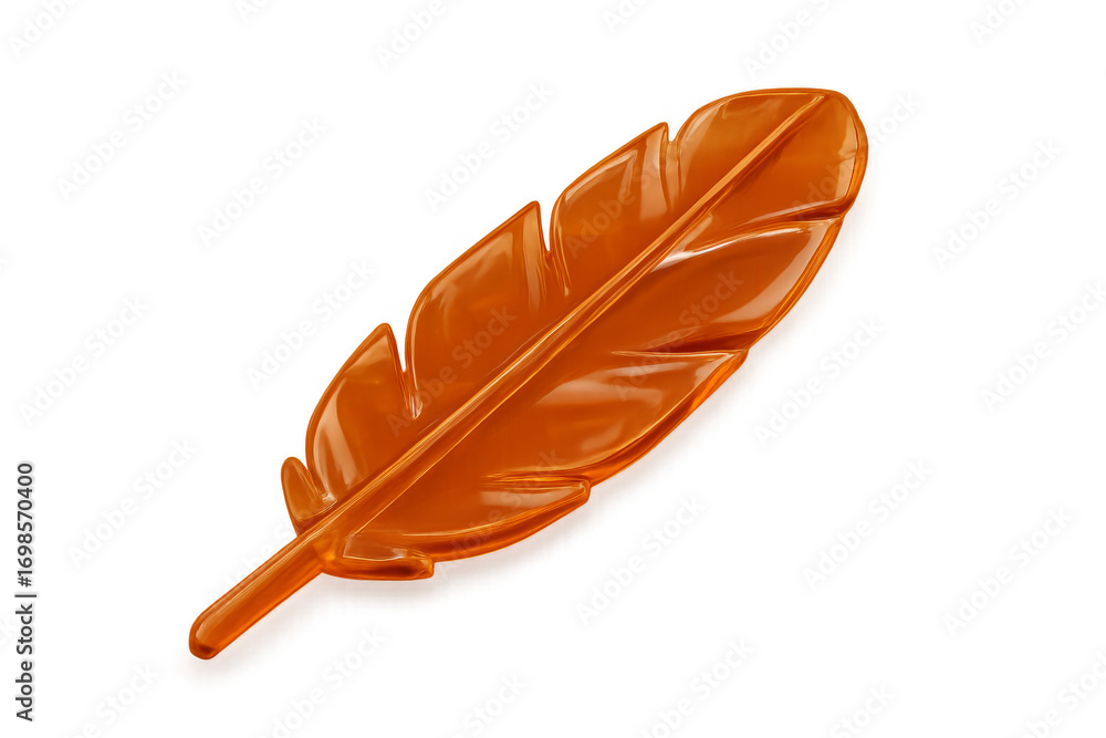 Poster plastic orange feather floating with transparent background representing softness and lightness