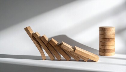 Stacked wooden cylinders forming a tilted "N" shape with shadows.