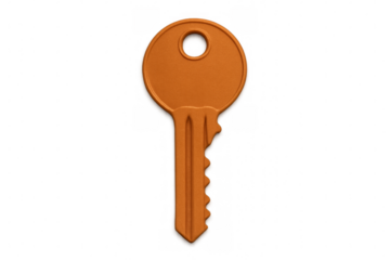 Orange key opening door to new opportunities with transparent background