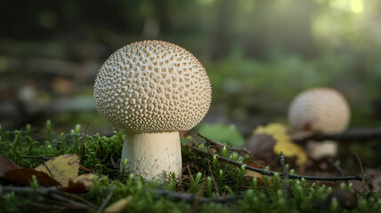 Close-Up of White Spiny Mushroom in Forest