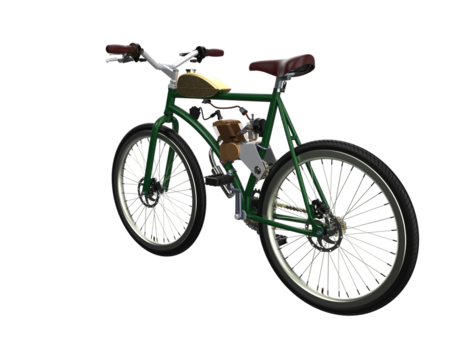Motorized Push Bike with 2-Stroke Petrol Engine Kit, combining bicycle agility and motor power for custom transport projects. Isolated on Transparent HD Background, perfect for DIY urban commute.