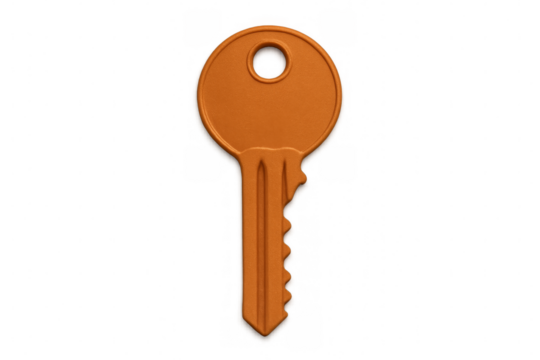 Orange key opening door to new opportunities with transparent background