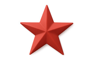 Red five-pointed star shining on transparent background
