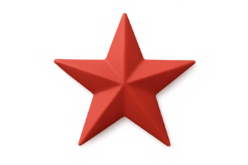 Red five-pointed star shining on transparent background