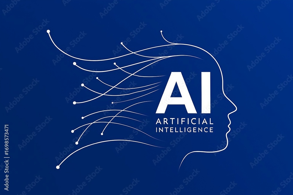 Poster abstract digital representation of artificial intelligence and human consciousness with flowing line