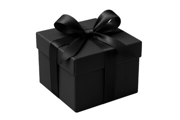 Fototapeta premium Black gift box wrapped with elegant ribbon on transparent background