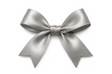 Silver gift bow with transparent background for easy editing
