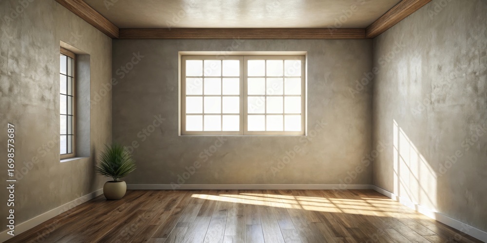 Aufkleber sunlight streams into an empty room with hardwood floors and textured walls, offering a minimalist a