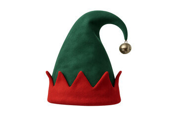 Christmas elf hat with golden bell isolated on transparent background