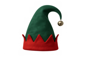 Christmas elf hat with golden bell isolated on transparent background