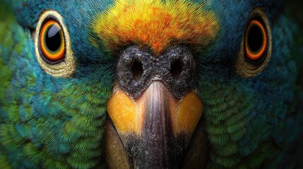a vibrant parrot with a striking blue and green plumage surrounding its eye