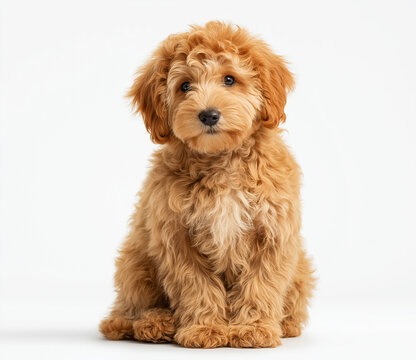 Realistic mini goldendoodle on a white background