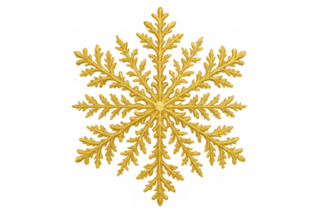 Golden snowflake shining on transparent background for christmas decoration
