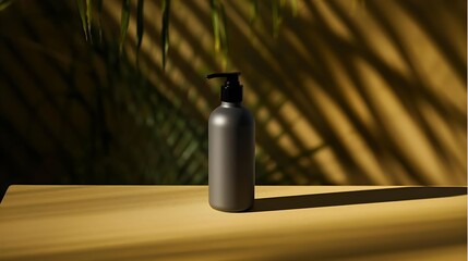 Minimalist Black Pump Bottle with Dramatic Shadow Lighting