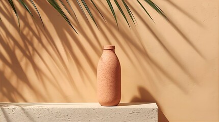 Cosmetic Bottle Displayed with Palm Leaf Shadow