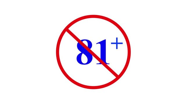 abstract 81 plus text icon sign animation on white background. 81+ note allowed icon animation.