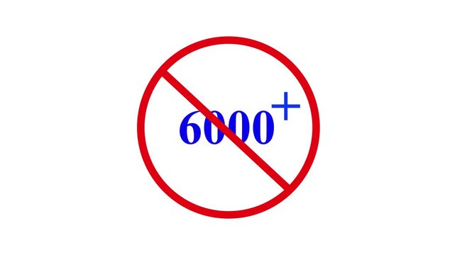 abstract 6000 plus text icon sign animation on white background. 6000+ note allowed icon animation.
