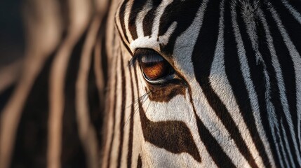 a zebra standing in profile against a natural background, likely taken from a close distance to capture its distinctive stripes and facial details