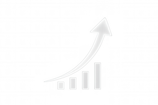 White bar graph showing growth with upward arrow on transparent background, perfect for business presentations