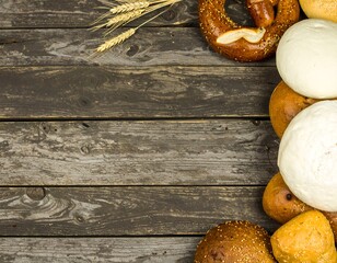 Assorted breads on weathered wooden planks