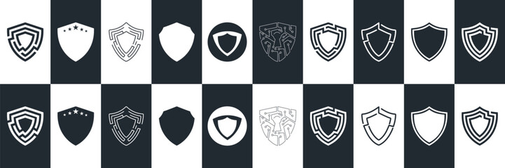 Shield set. collection shield security line icons, sign, logo or emblem. Vector illustration