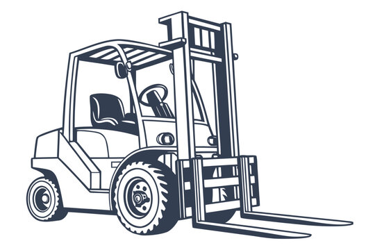 Stylized line art illustration of a forklift truck