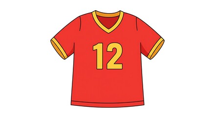 Cartoon Illustration of a Red Sports Jersey with Number 12