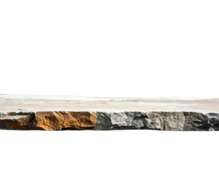 A Rock Shelf for a Product Display, Showing a Wide Angled Perspective with Close Middle Focus to the Natural Stone Detail Isolated on a White Background.