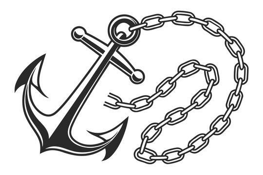 Classic anchor with a coiled chain illustration