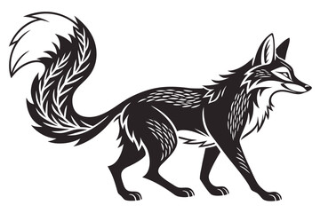 Fototapeta premium Stylized black fox illustration with ornate tail