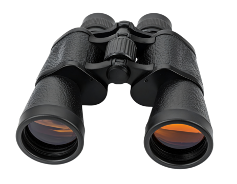 Binoculars point of view with viewfinder (looking through binoculars) isolated on white background, template for your landscapes. - Powered by Adobe