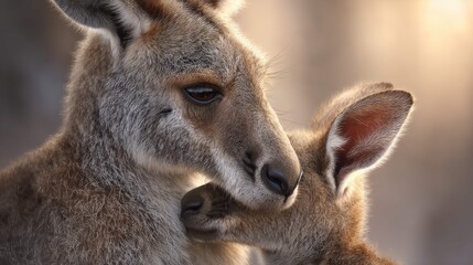 Fototapeta premium a close up photo of two koalas, one adult and one young, with fur speckled like stars, captured in a tender moment