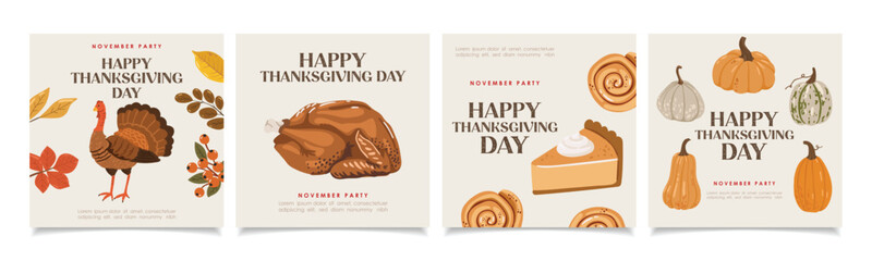 Thanksgiving design, autumn collection, autumn cozy set, design for posters, cards, stickers