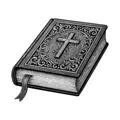 The book of the Bible, the Holy Scripture in a beautiful cover with a cross.