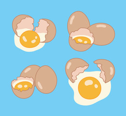 A cute illustration of a broken egg with a yolk. This fun and simple food illustration is perfect for breakfast designs, food and cooking content, health, and educational materials.