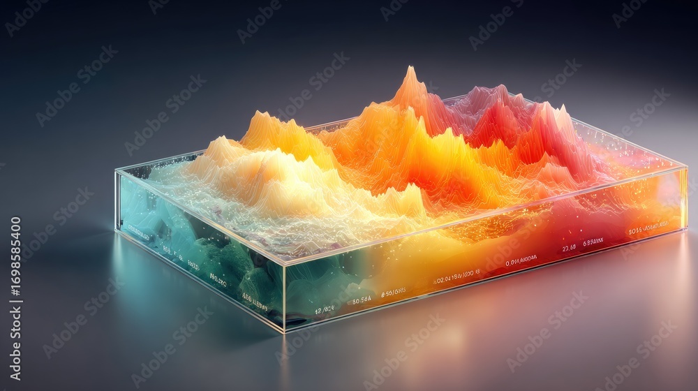 Aufkleber a futuristic financial analytics interface with floating 3d graphs showing stock correlations, risk 