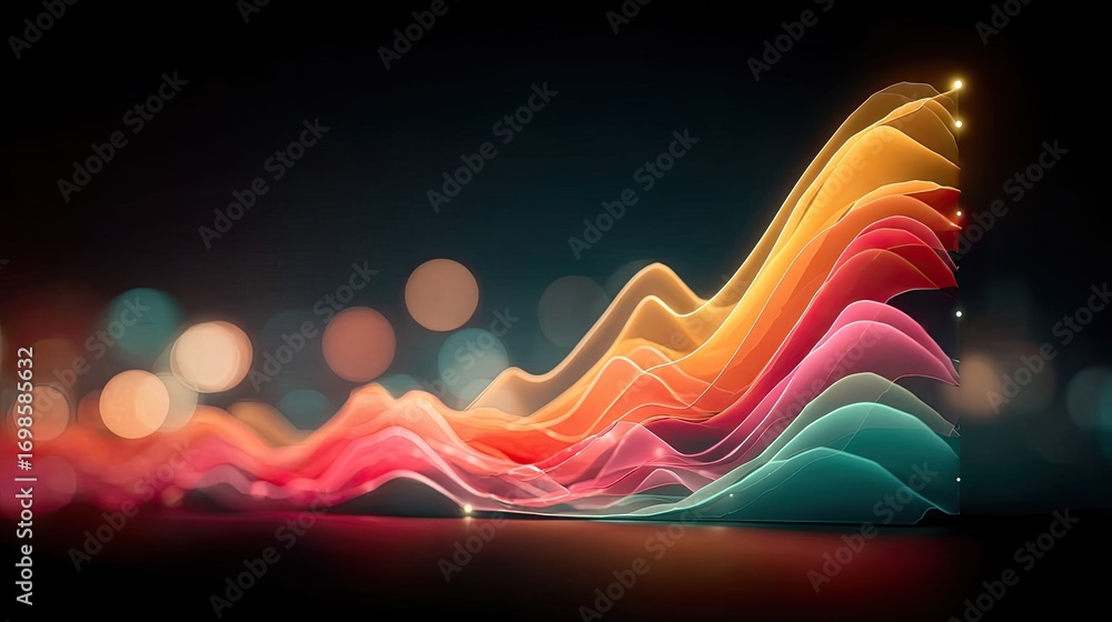 Aufkleber abstract financial concept with multiple colorful graph lines converging into one strong golden grow