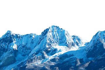 Mountains range with peaks in snow, winter mountains panorama in PNG isolated on transparent background