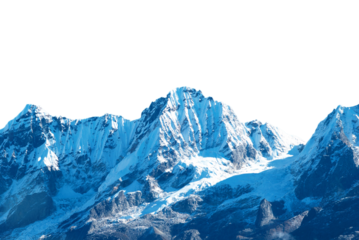Mountains range with peaks in snow, winter mountains panorama in PNG isolated on transparent background