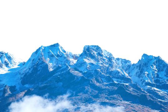 Mountains range with peaks in snow, winter mountains panorama in PNG isolated on transparent background