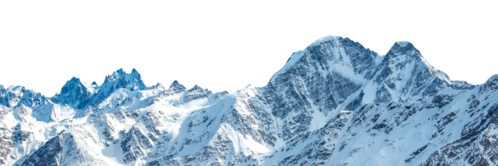 Mountains range with peaks in snow, winter mountains panorama in PNG isolated on transparent background