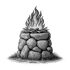 A stone altar with burning wood for sacrificial offering