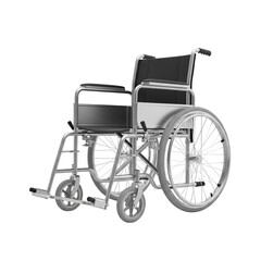 Fototapeta premium Silver manual wheelchair with black seat isolated on transparent background